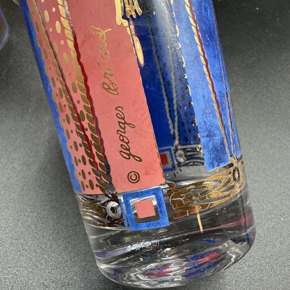Georges Briard Glasses Gold Barware Tall Highball Patriotic Red Blue MCM Eagle - Picture 5 of 15